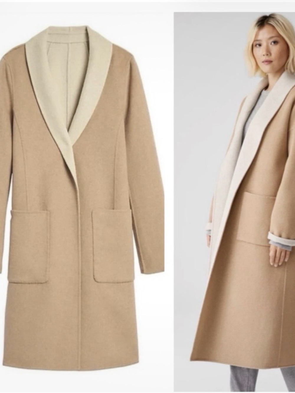 Banana Republic Beige Cream Reversible Shawl Collar Coat